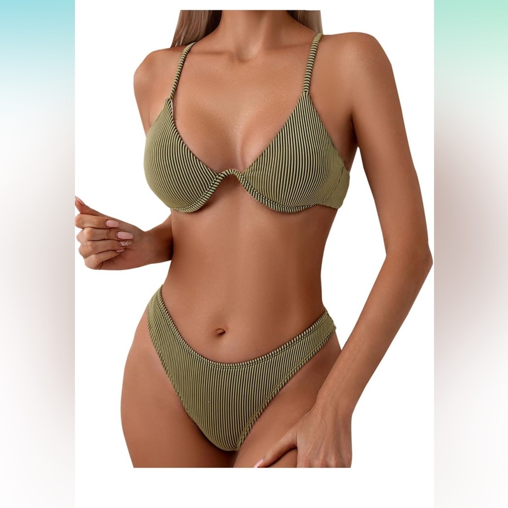 Fanuerg Womens Underwire Triangle Push Up Cheeky Two Piece Bathing Suit New